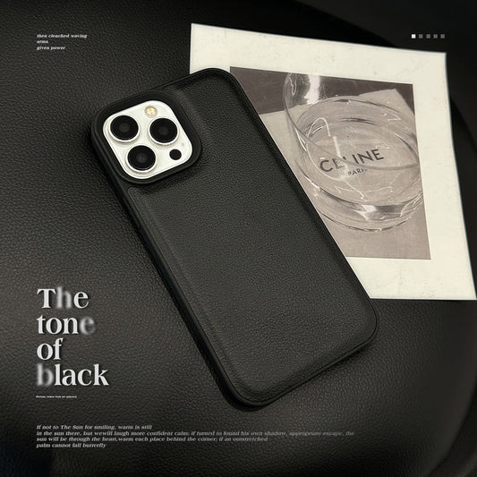 Simple black lychee pattern is suitable for Apple 16 mobile phone case iPhone17promax personality 11 leather pattern 13 advanced