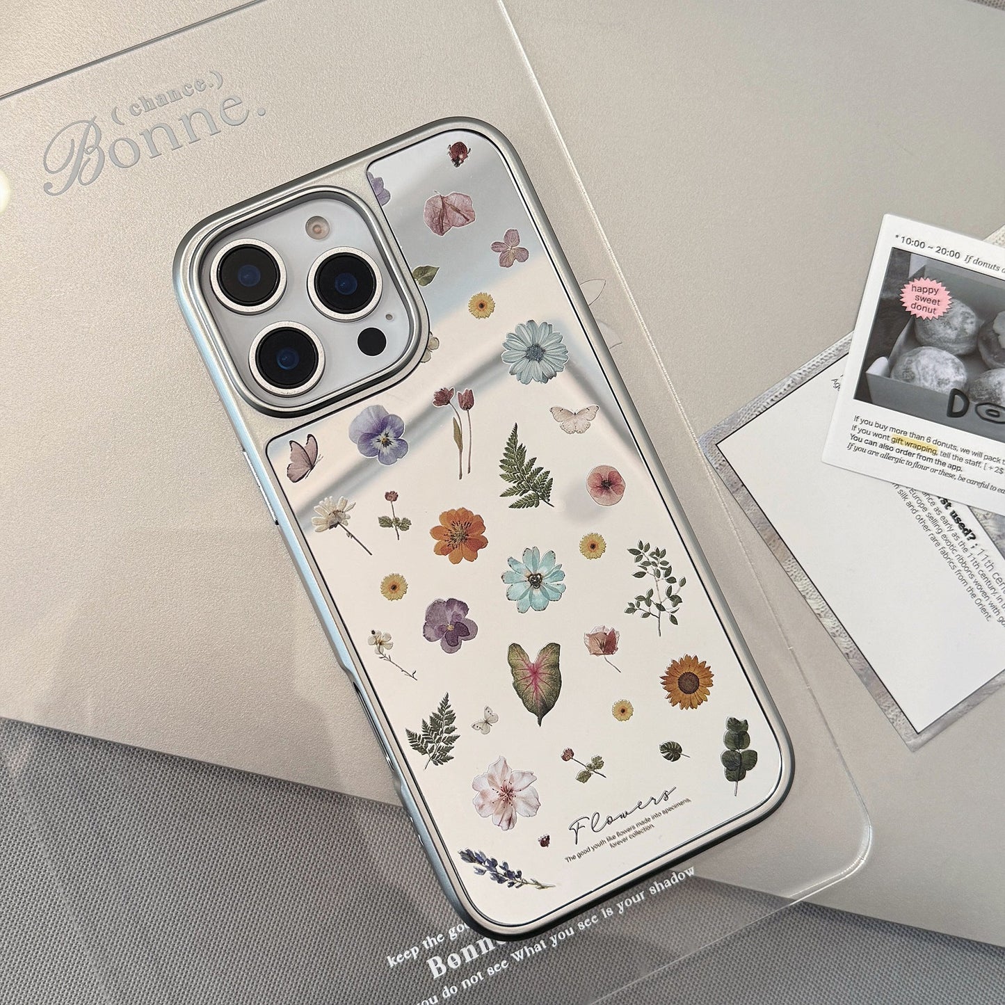 Small fresh flowers are suitable for 16 Apple 15promax mobile phone case iphone17 mirror 13 electroplating hard 15 Huawei