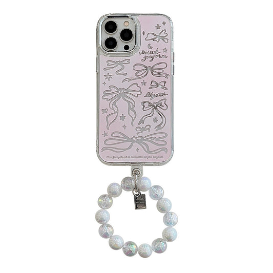 Bow ballet style for Apple 17promax makeup mirror iPhone16 mobile phone case 15 bracelet rope 11