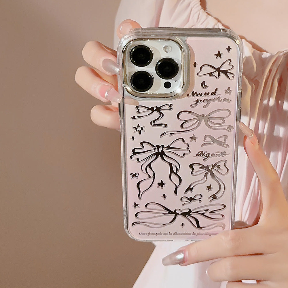 Bow ballet style for Apple 17promax makeup mirror iPhone16 mobile phone case 15 bracelet rope 11