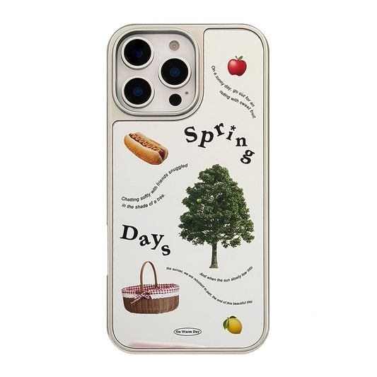 Spring picnic is suitable for Apple 15promax mobile phone case iphone16 mirror 17 electroplating hard 14 Korean Huawei