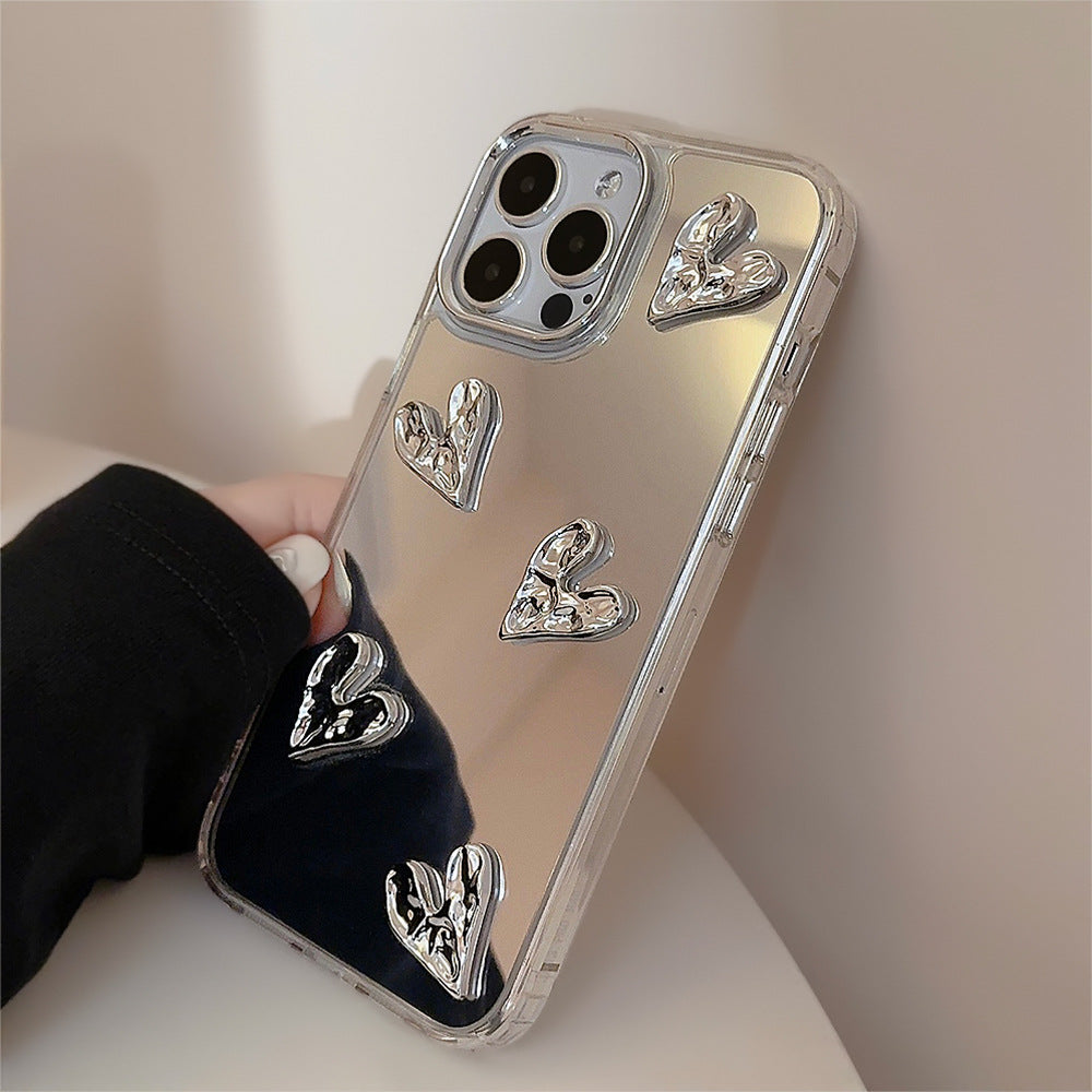 Three-dimensional electroplating love 13 suitable for 17 Apple 15ProMax mobile phone case mirror iPhone16 advanced sense 14 hard