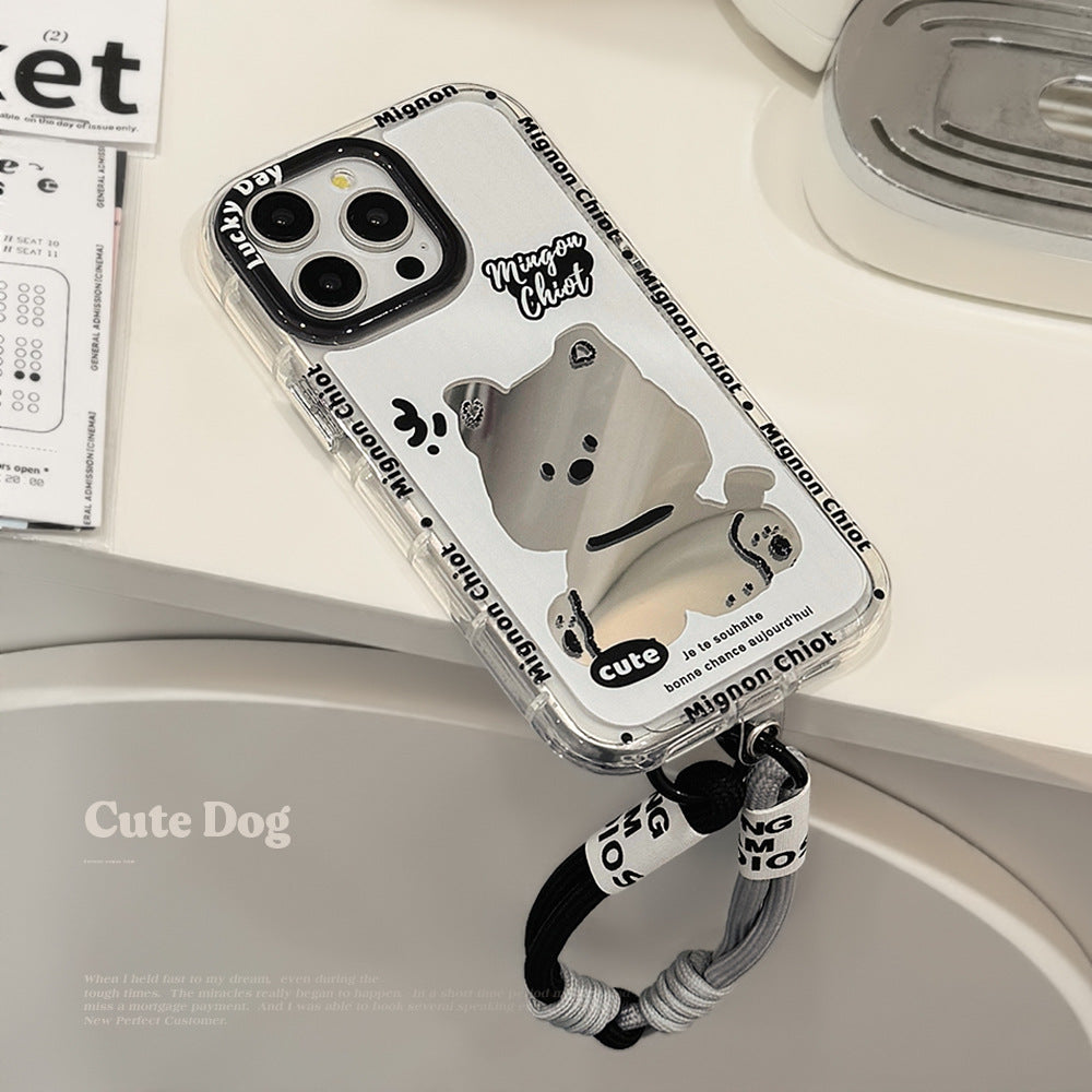 Sweet Cool Puppy Mirror Suitable for 16ProMax Apple 15 Mobile Phone Case iPhone17 Cartoon 12 Generation 11 Hand Rope