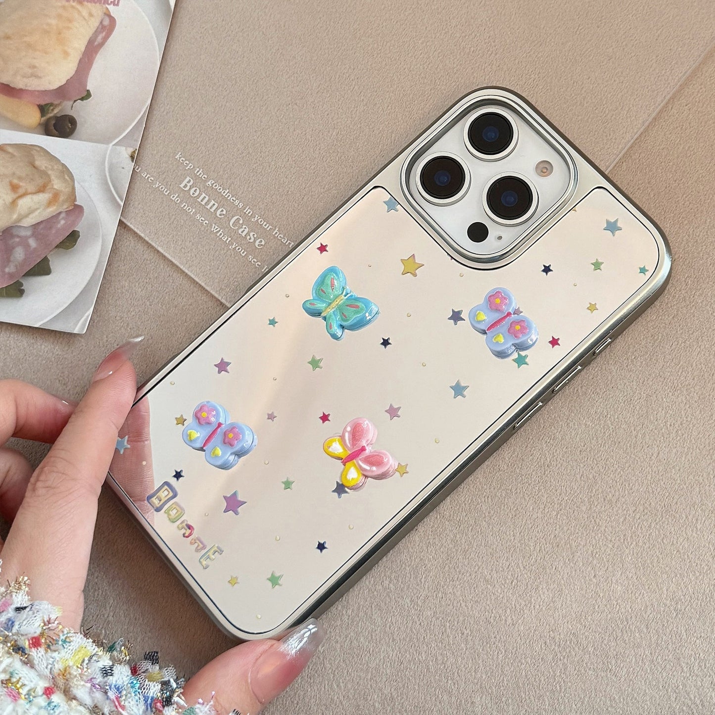 Three-dimensional butterfly is suitable for 16 Apple 15promax mobile phone case iphone17 electroplated mirror 13 sweet 15 generation