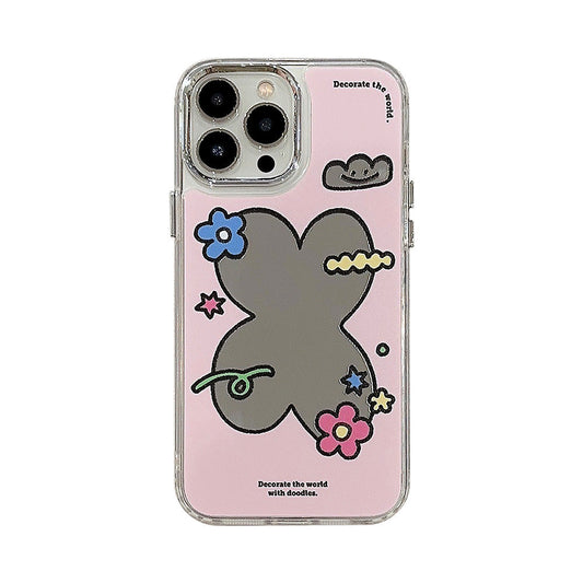 Pink flower geometric iPhone16 for 17promax iPhone case 11 Literature 13 Electroplating mirror 12