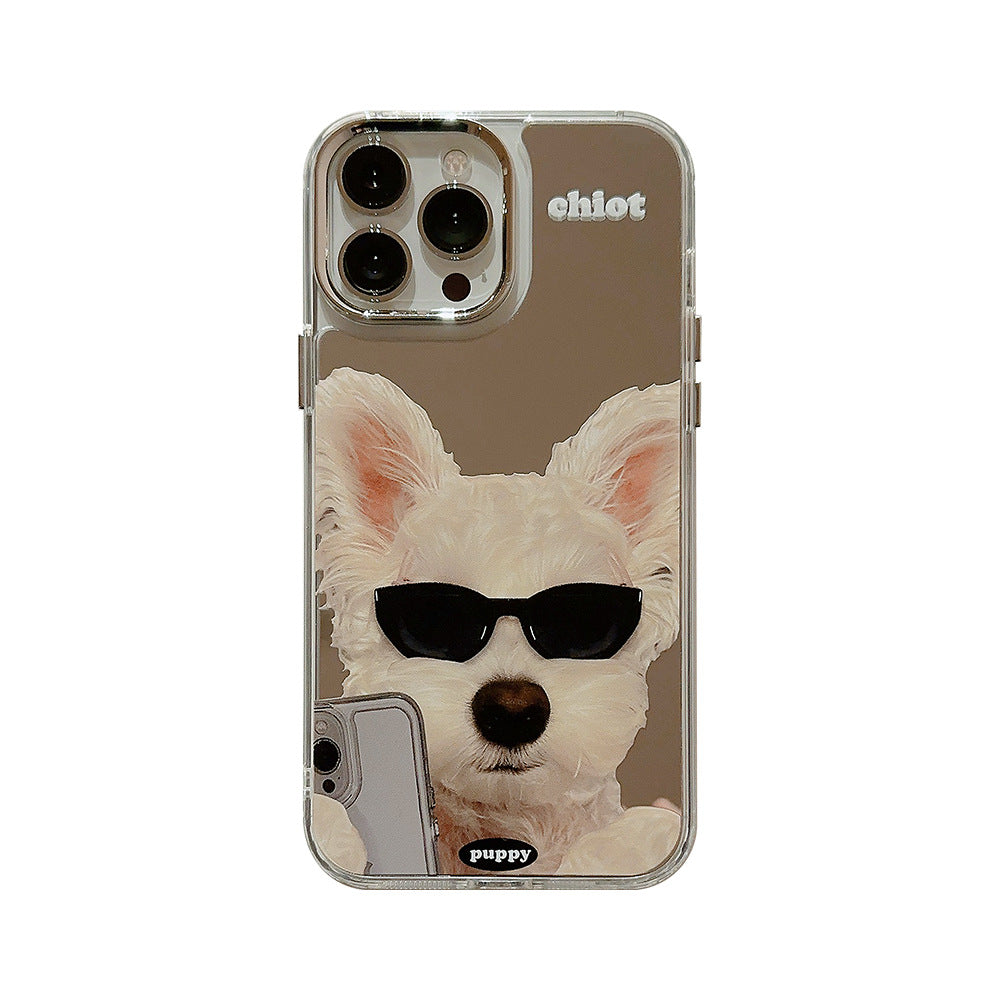 Applicable to Apple 15Pro mobile phone case max sunglasses dog iphone16 all-inclusive 13 trendy cool personality 14 mirror 17