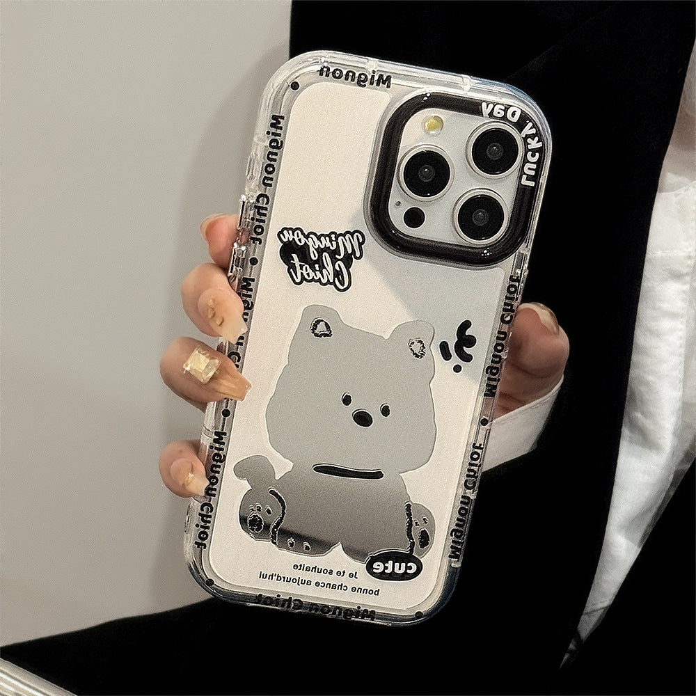 Sweet Cool Puppy Mirror Suitable for 16ProMax Apple 15 Mobile Phone Case iPhone17 Cartoon 12 Generation 11 Hand Rope