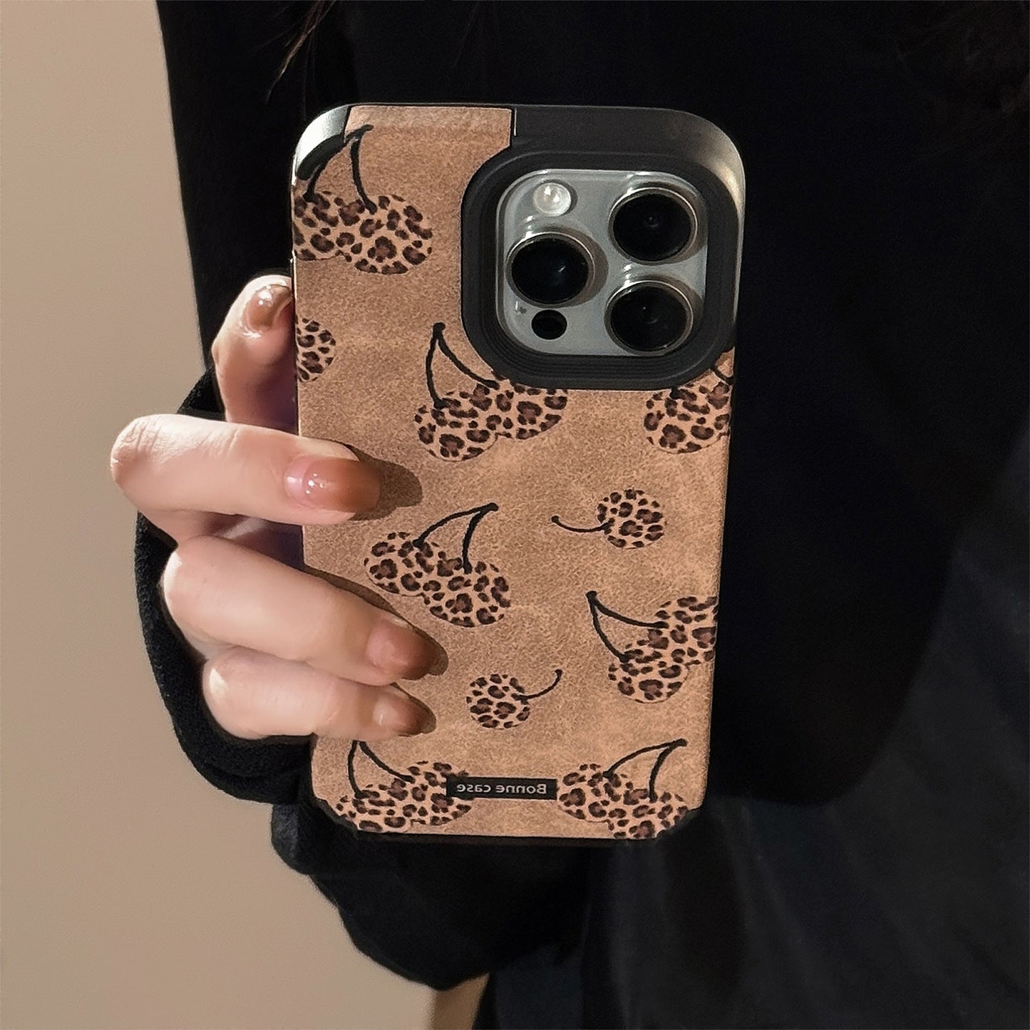 Sweet and cool leopard print cherry for iphone16 apple 17 mobile phone case 15promax suede 14 plush rope 13