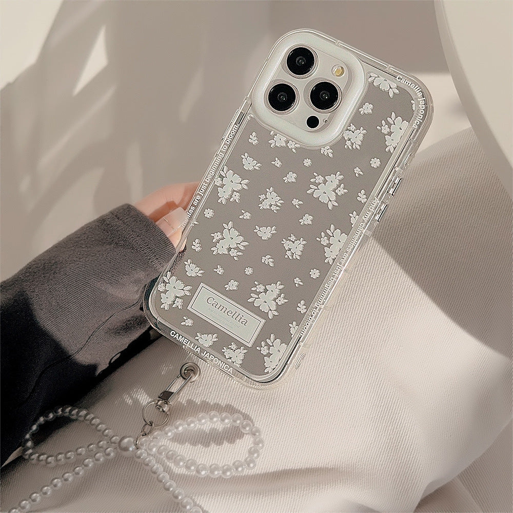 White tea ins gentle and fresh for 17Pro Max Apple 16 mobile phone case iPhone15 mirror 12 lanyard 11