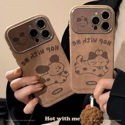 Brown cartoon for iphone16 iPhone case 15promax suede 14 hairball rope 17 autumn and winter couple