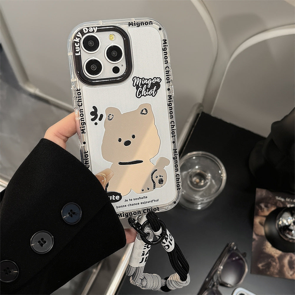 Sweet Cool Puppy Mirror Suitable for 16ProMax Apple 15 Mobile Phone Case iPhone17 Cartoon 12 Generation 11 Hand Rope