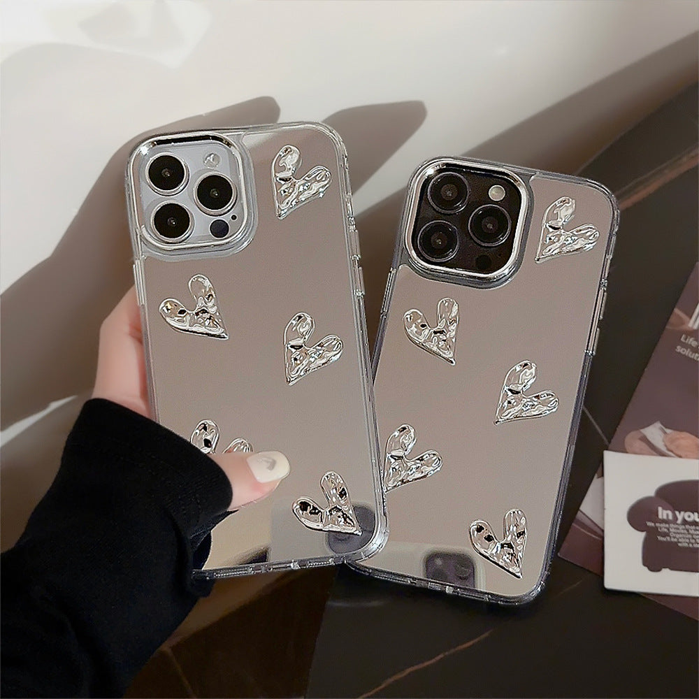 Three-dimensional electroplating love 13 suitable for 17 Apple 15ProMax mobile phone case mirror iPhone16 advanced sense 14 hard