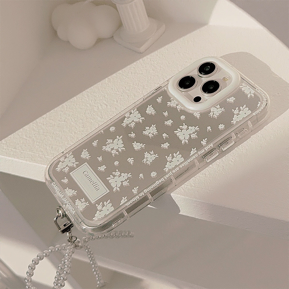 White tea ins gentle and fresh for 17Pro Max Apple 16 mobile phone case iPhone15 mirror 12 lanyard 11