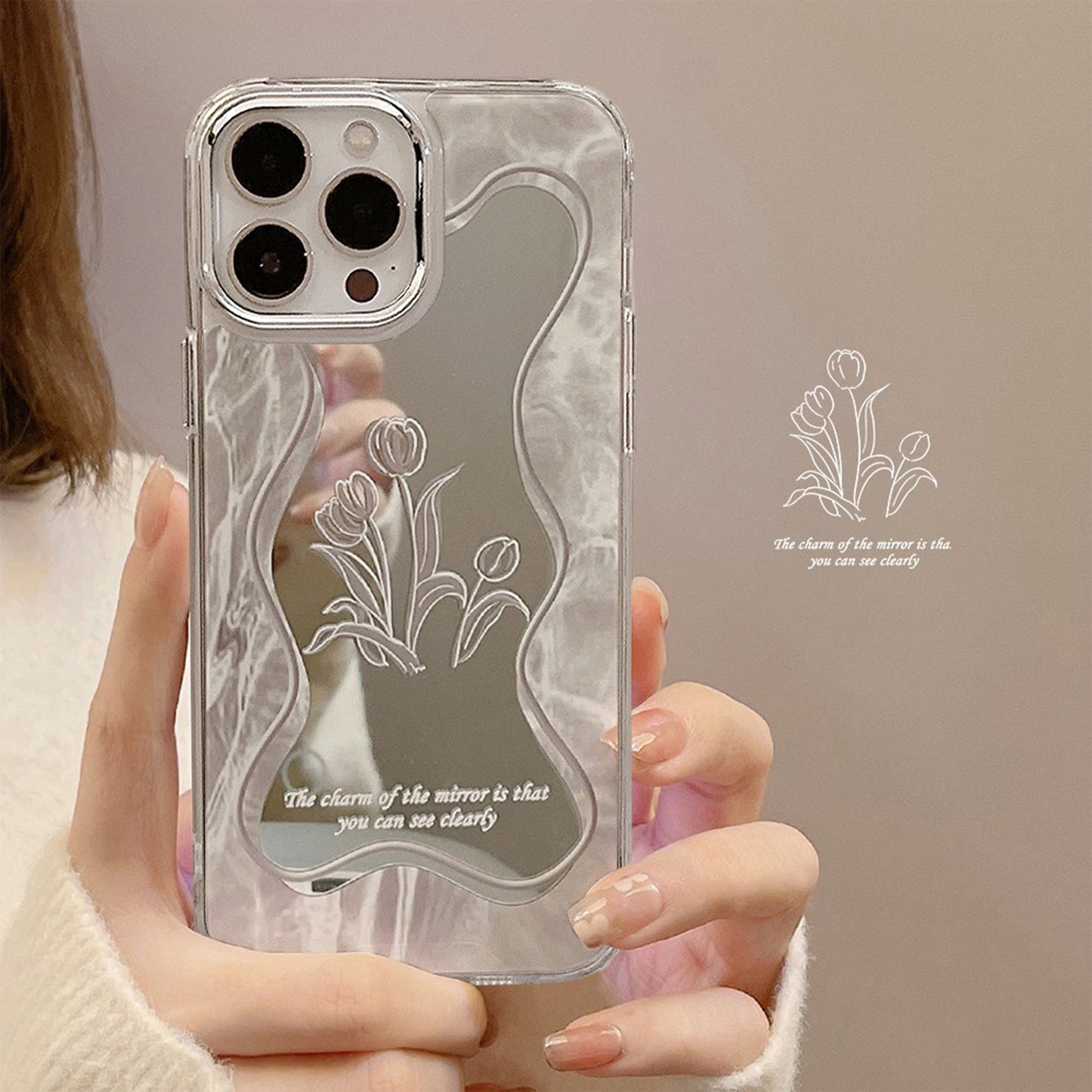 Cold wind flower mirror 16pro max apple iphone17 mobile phone case 15 sets 11 women 8plus suitable X