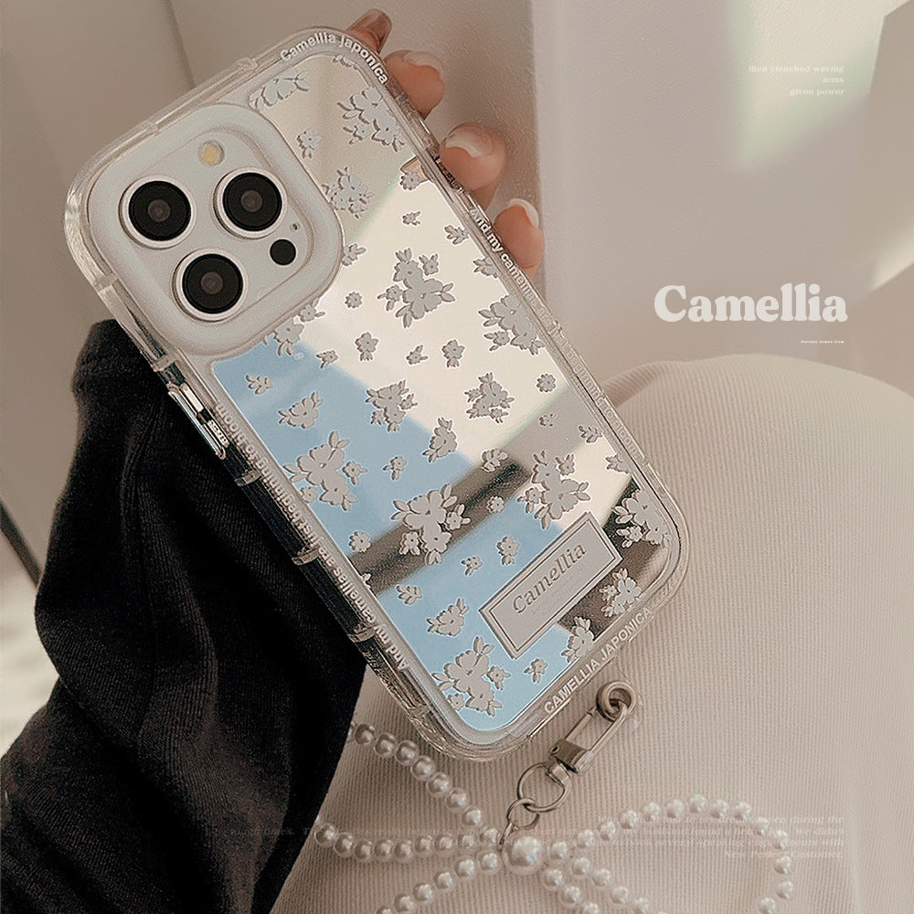 White tea ins gentle and fresh for 17Pro Max Apple 16 mobile phone case iPhone15 mirror 12 lanyard 11