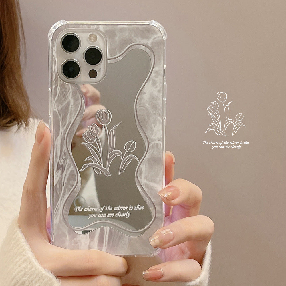 Cold wind flower mirror 16pro max apple iphone17 mobile phone case 15 sets 11 women 8plus suitable X