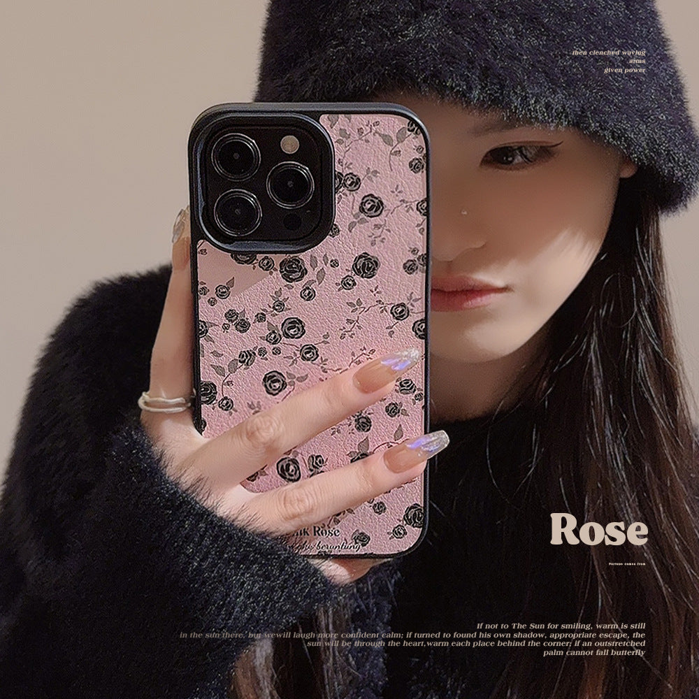 Black Rose Flower Apple 15 Mobile Phone Case 17promax Gentle Powder 11 Suitable for iPhone16 Cortex 12 Premium