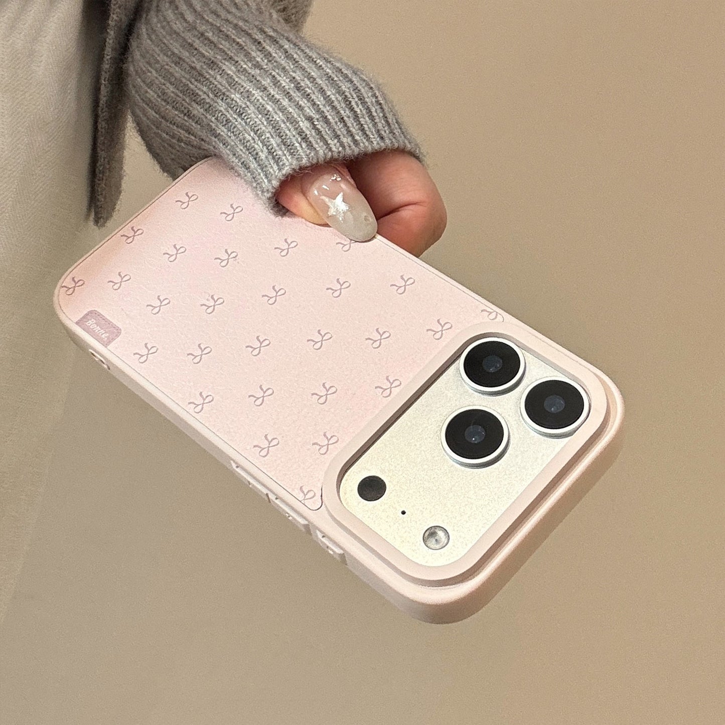 Pink bow leather phone case Apple 17promax for iPhone16 Korean 15 Huawei Samsung 14