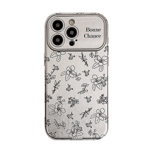 Sketch flower for iphone16 iPhone 15 mobile phone case 13promax silver leather 17 premium sense 12 Korean