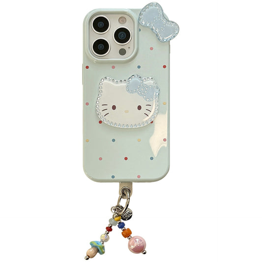 Three-dimensional gilt is suitable for 17promax Apple 16 mobile phone case iphone14 color polka dot bow cat 13 pendant.