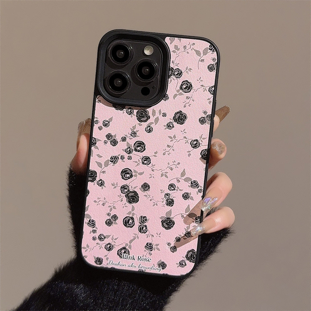 Black Rose Flower Apple 15 Mobile Phone Case 17promax Gentle Powder 11 Suitable for iPhone16 Cortex 12 Premium