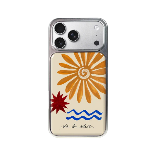 Simple Design Sun Print Silver Frame Phone Case For iPhone