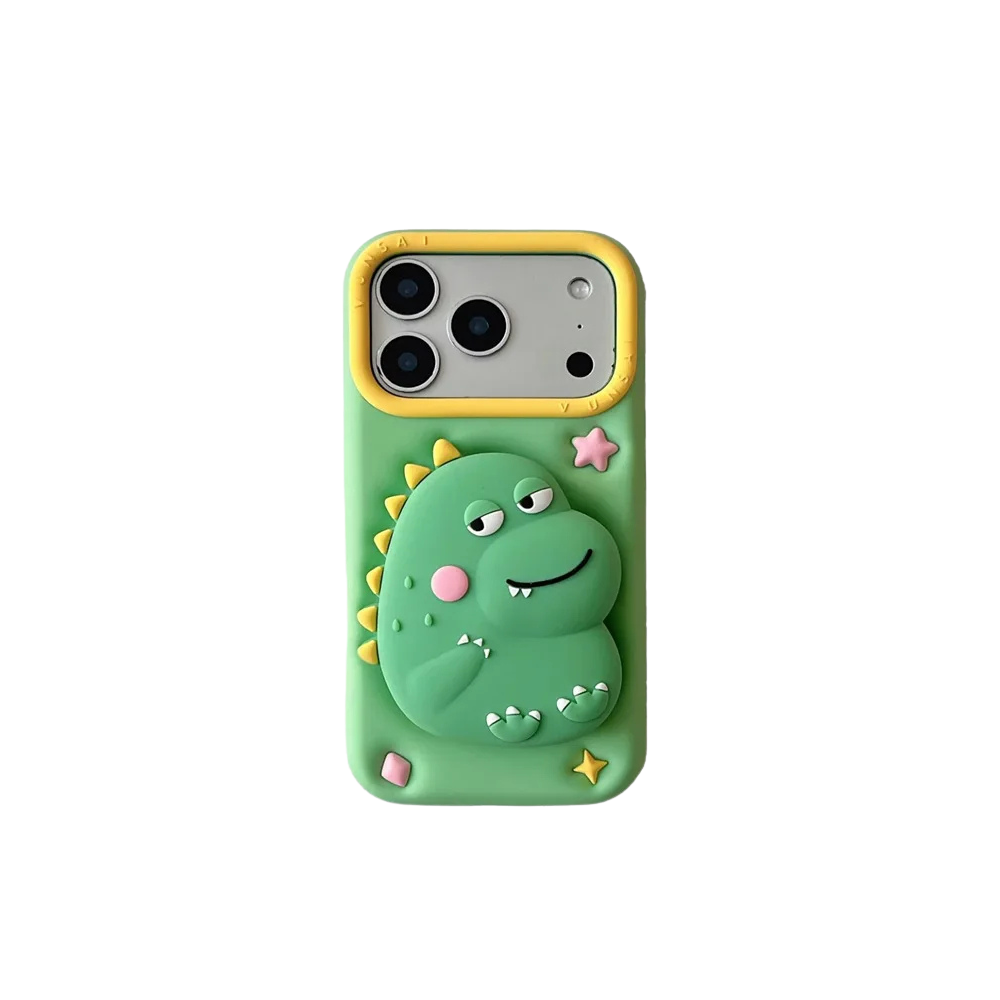 3D Cartoon Dinosaur Telescopic Bracket Soft Silicone Phone Case For iPhone