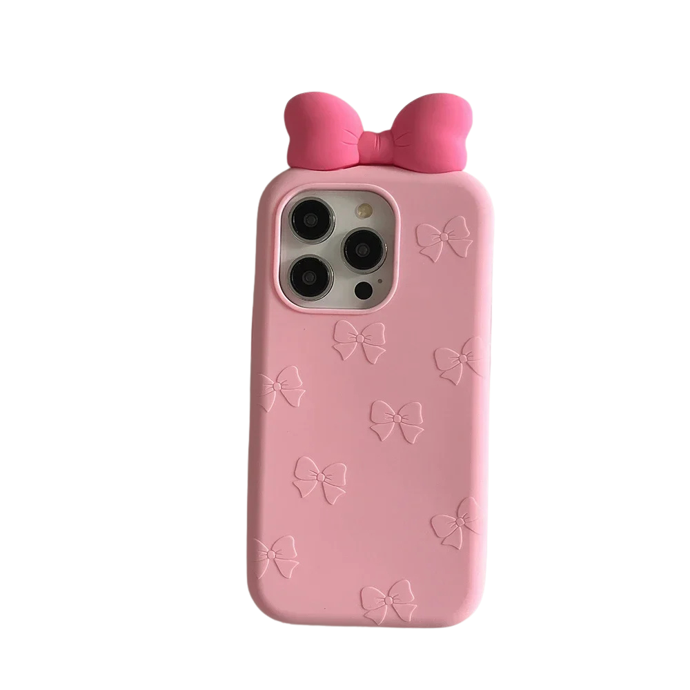 3D Cute Bowknot Cartoon Tie Silicone Phone Case For iPhone