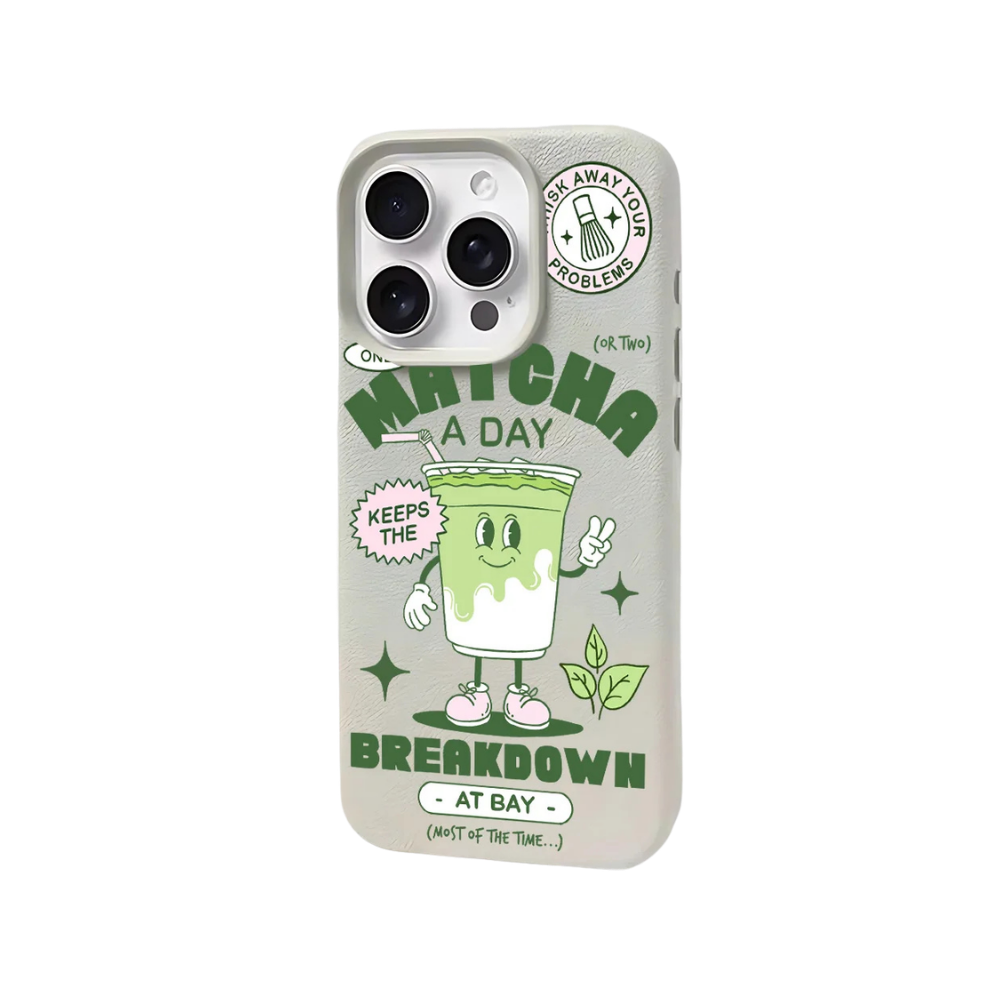 Matcha Milk Tea Lichee Leather Pattern Phone Case For iPhone