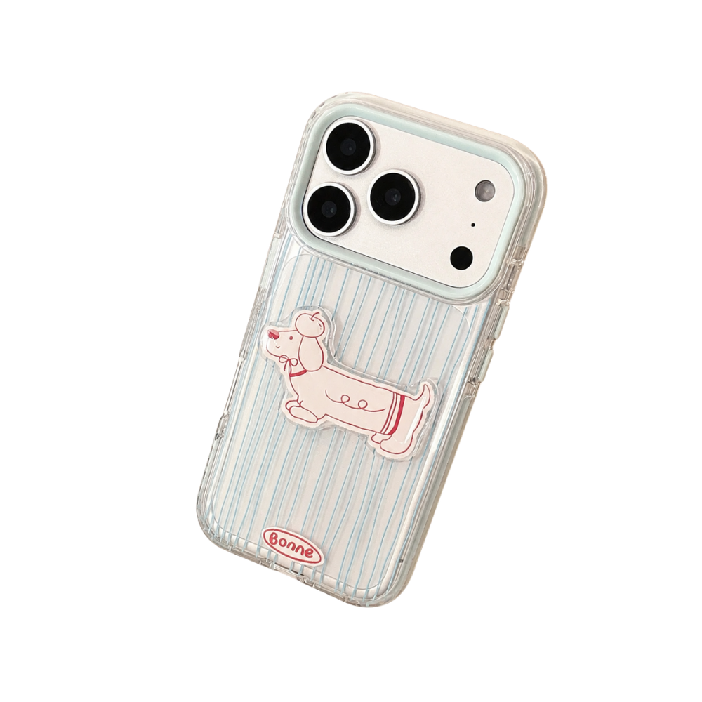 Korean Blue Striped 3D Cute Cartoon Puppy Soft Phone Case For iPhone