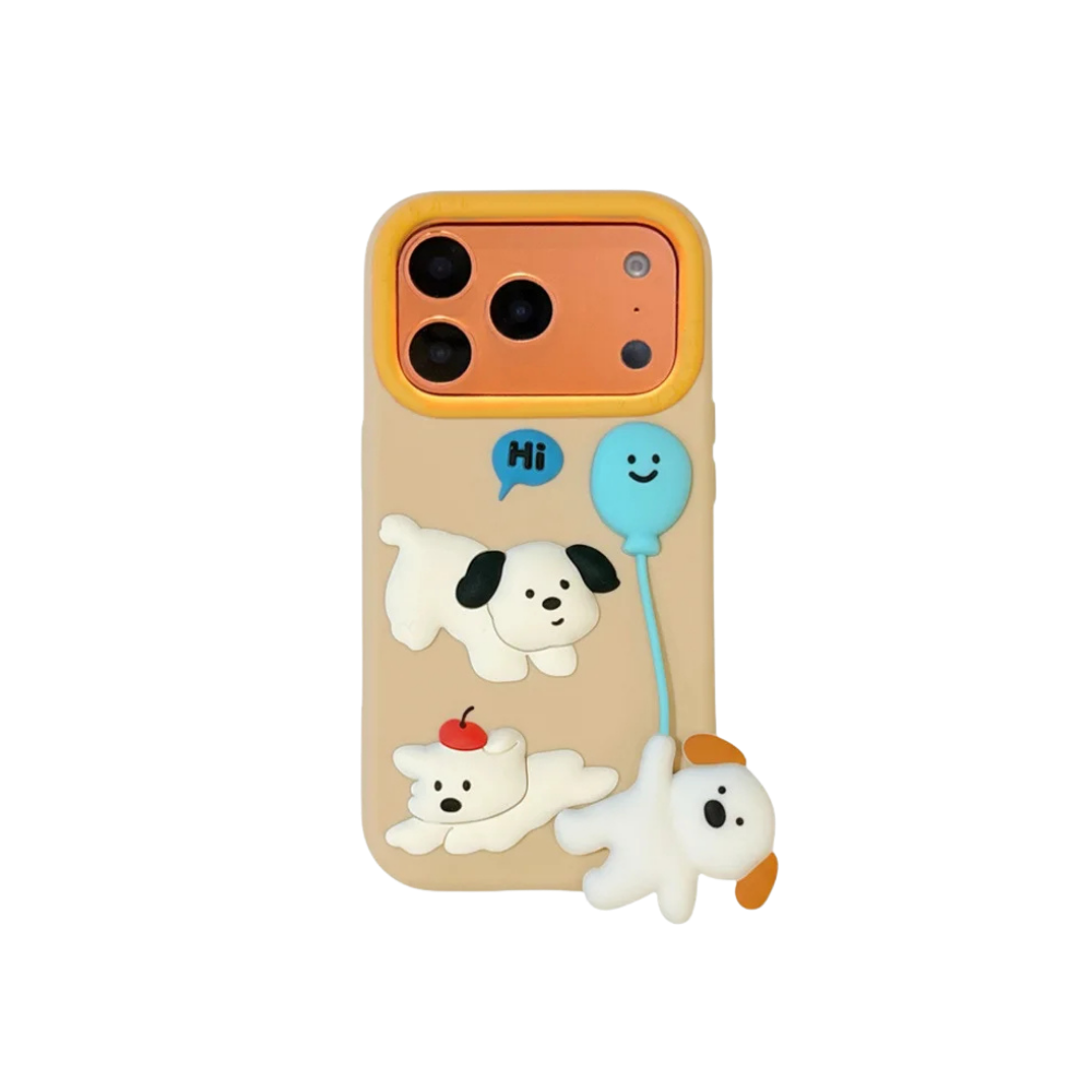 Cute Cartoon 3D Puppy Balloon Pendant Silicone Phone Case For iPhone