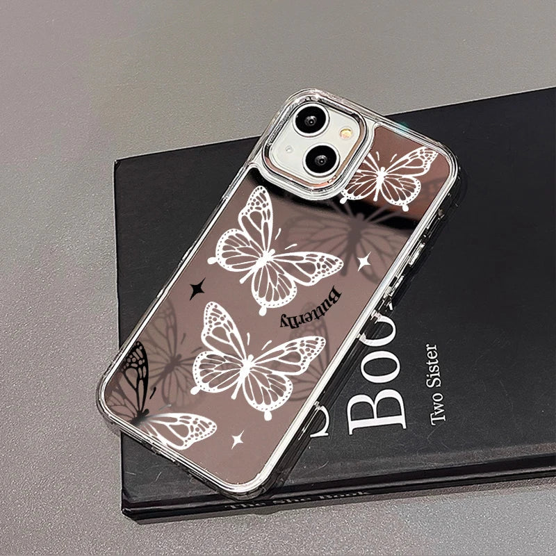 Blue Silver Plated Mirror English Transparent Frame Phone Case