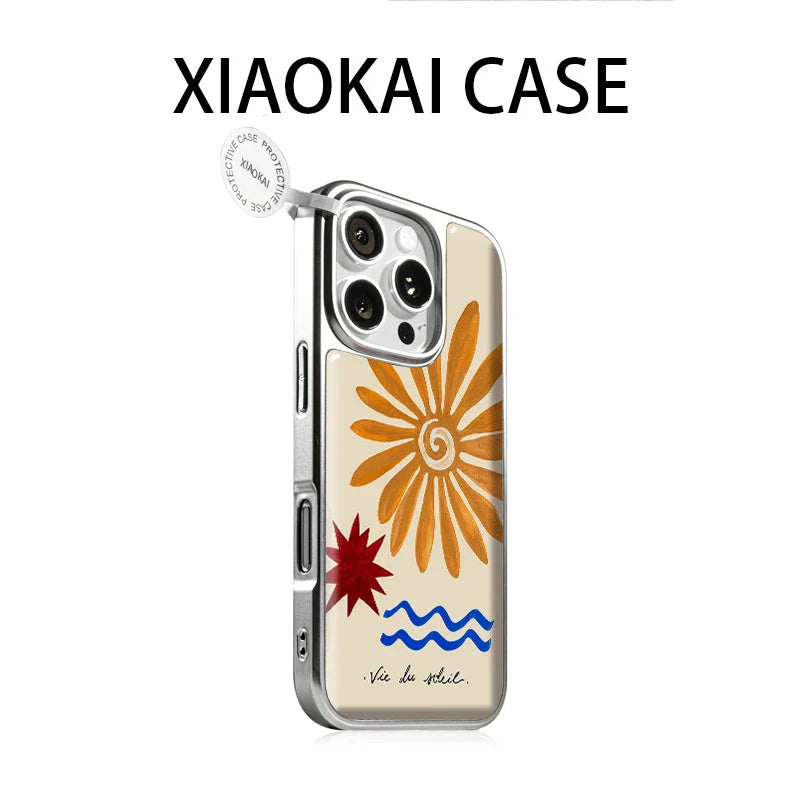 Simple Design Sun Print Silver Frame Phone Case For iPhone