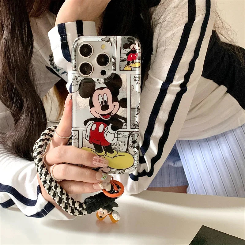 Cartoon Lovely Mickey Mouse Pendant Lanyard Strap Phone Case