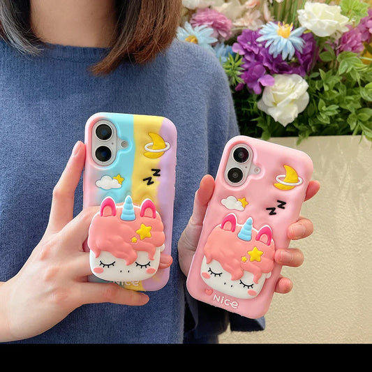 Rainbow Unicorn Telescopic Bracket Phone Case