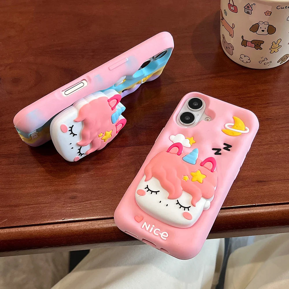 Rainbow Unicorn Telescopic Bracket Phone Case