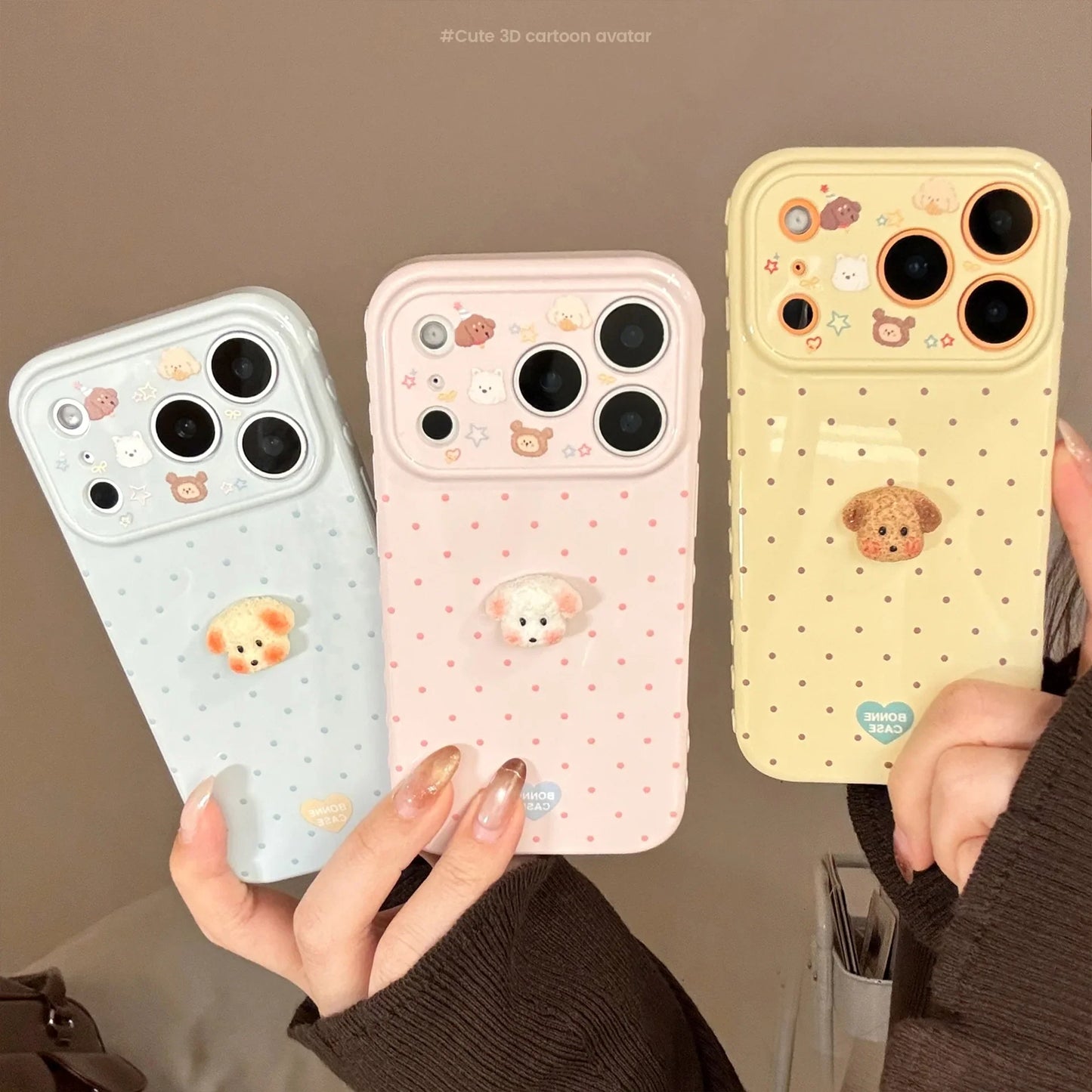 Korean Polka Dots 3D Cartoon Puppy Phone Case For iPhone