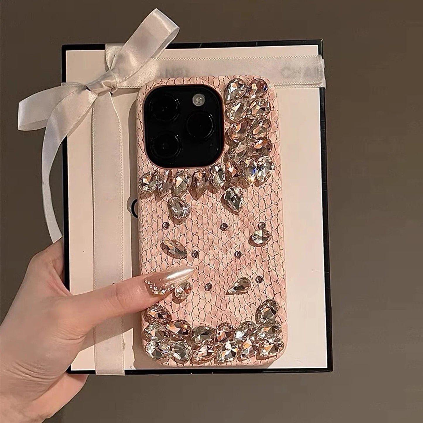 Snake-Print Skin Rhinestone Phone Case