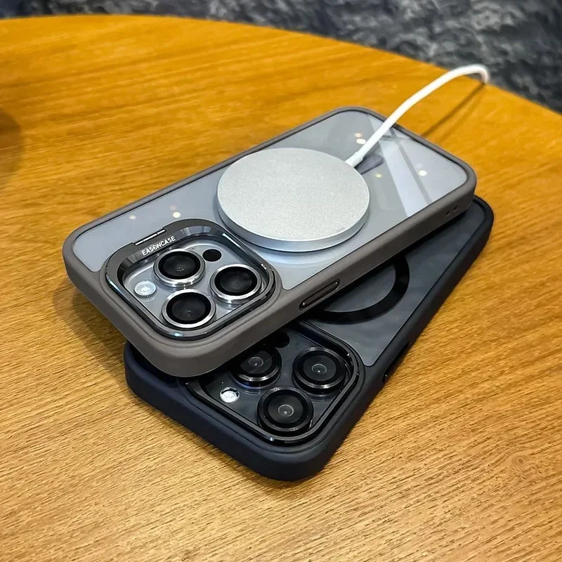 Luxury Magnetic Shockproof Phone Case For iPhone 16 17 15 14 13 12 11 Pro Max Funda For Magsafe Stand Glass Lens Protector Cover