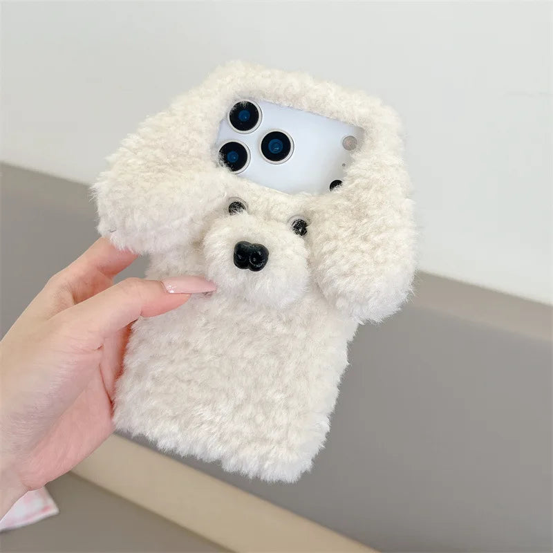 3D Cartoon Teddy Puppy Plush Phone Case For iPhone
