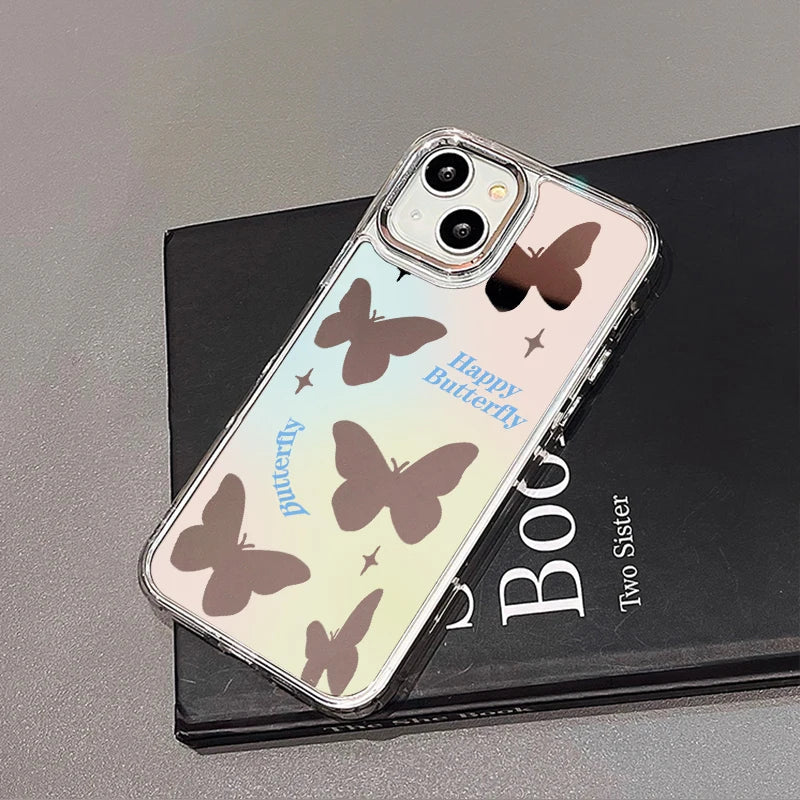 Blue Silver Plated Mirror English Transparent Frame Phone Case