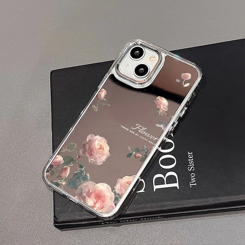 Blue Silver Plated Mirror English Transparent Frame Phone Case