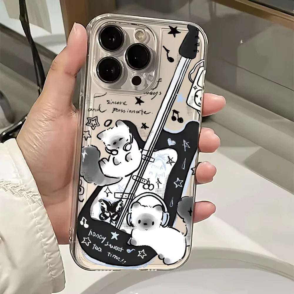 Black Guitar Music Cat Phone Case