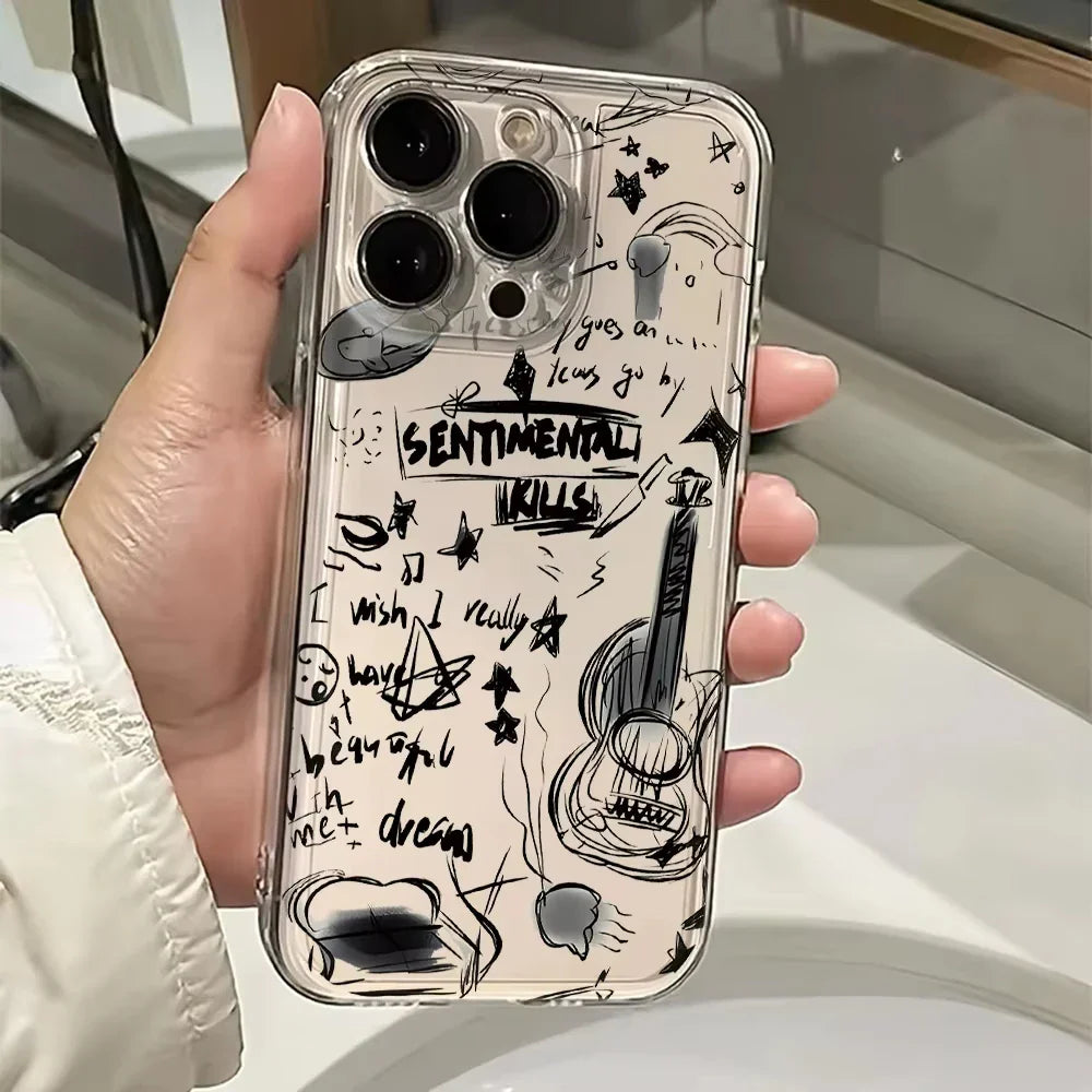 Black Guitar Music Cat Phone Case