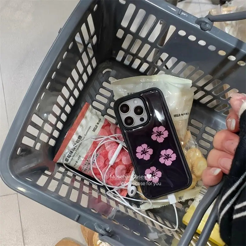 Ancient Fusang Flower Simple Silver Frame Phone Case For iPhone