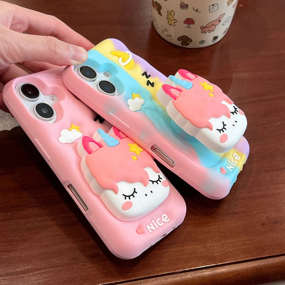 Rainbow Unicorn Telescopic Bracket Phone Case