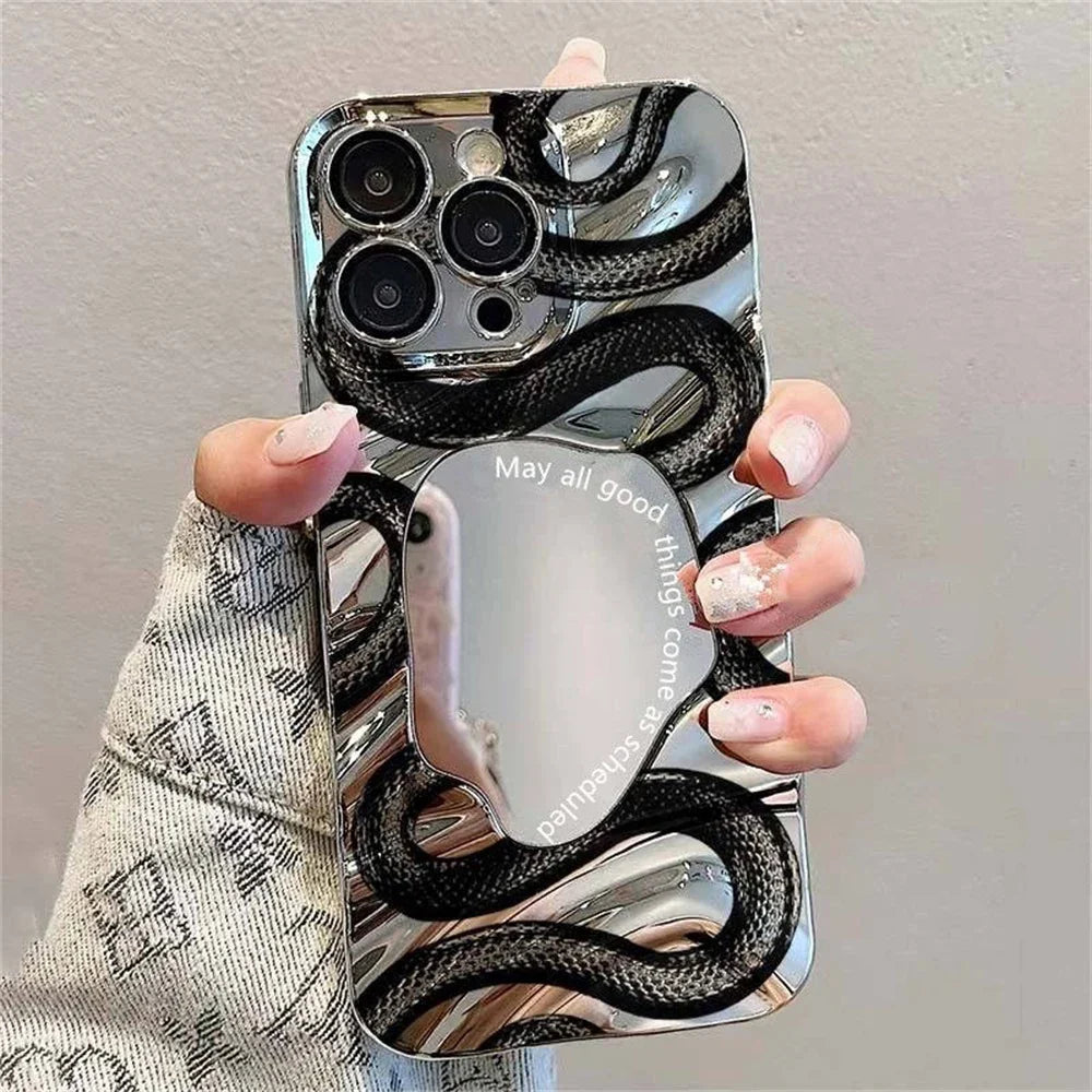 Snake Graphic Plating Mirror Wave Pattern Shockproof Bumper Cover Phone Case