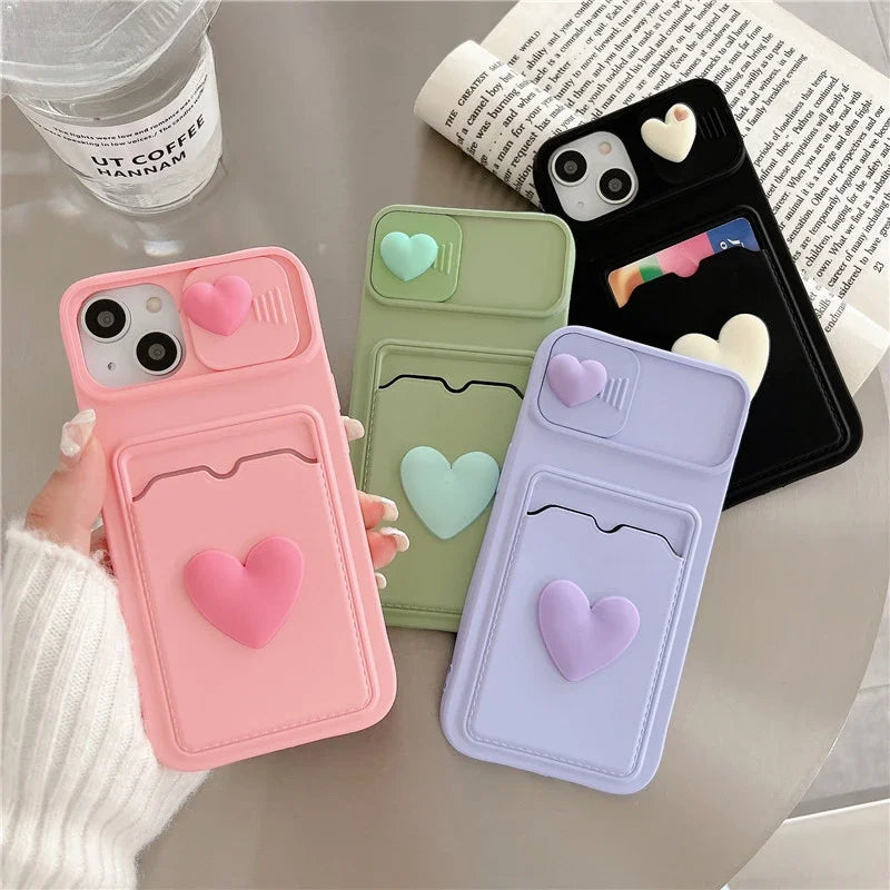 Simple Love Silicone Wallet Card Phone Case