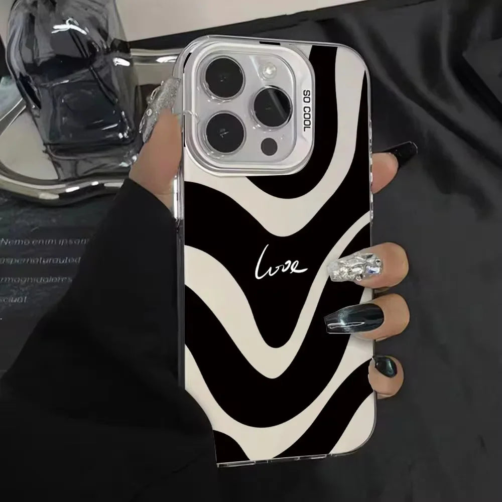 Black Polka Dot Pattern Lens Protect Plating Shockproof Cover Phone Case