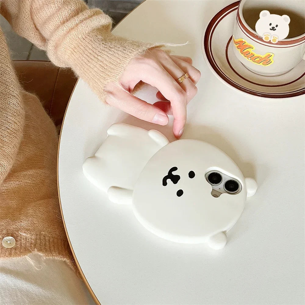 Soft Silicone Cartoon Cute White Bear Shockproof Phone Case